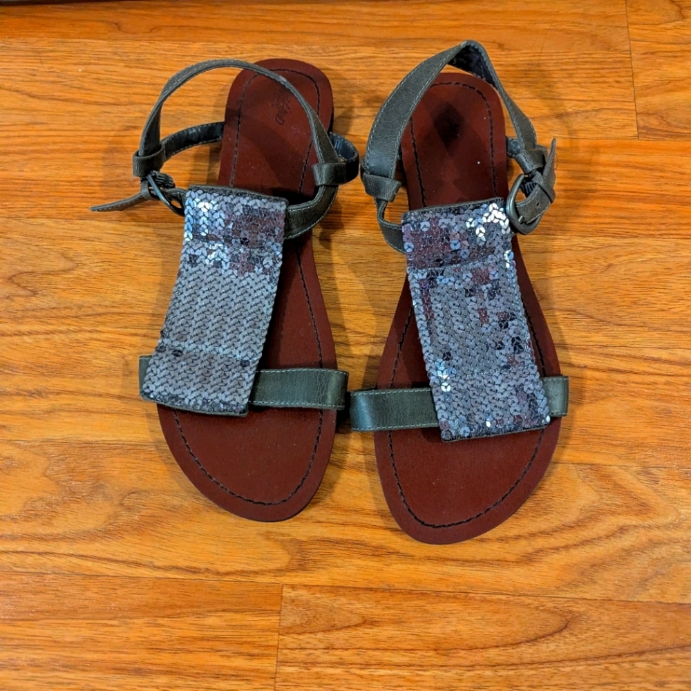 Charcoal Sequin Sandals Casual Summer Footwear